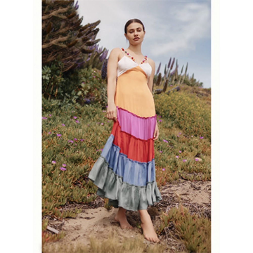 NWT By Anthropologie Rainbow V-Neck Maxi Dress  Size SP